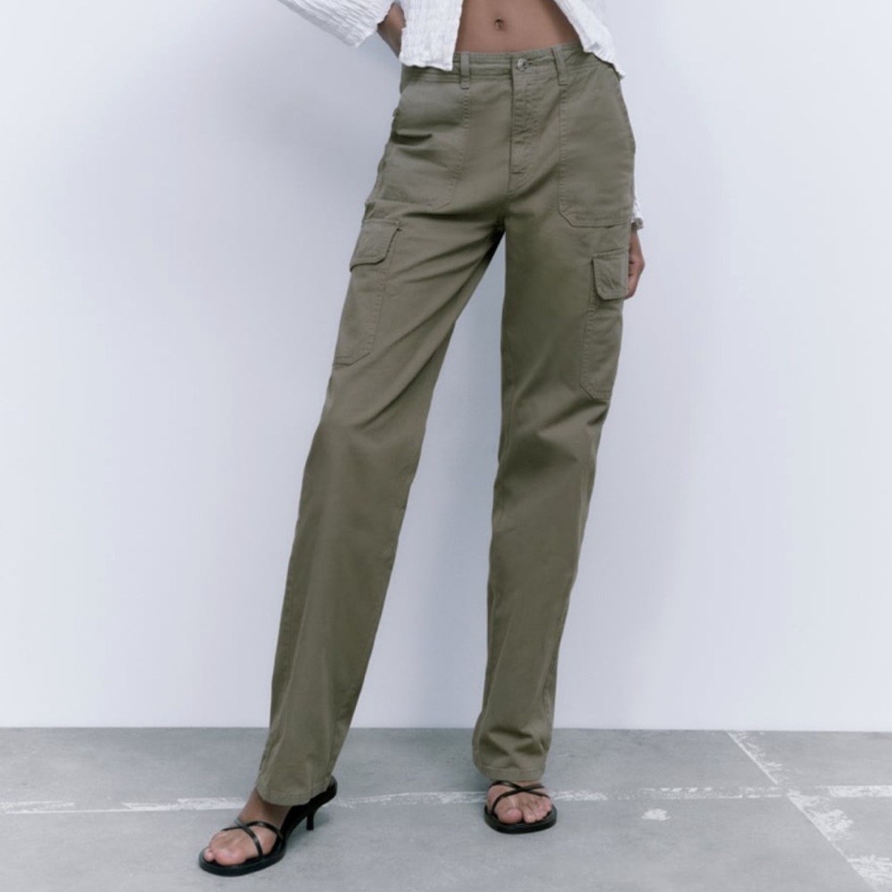Zara high rise straight cargo pants